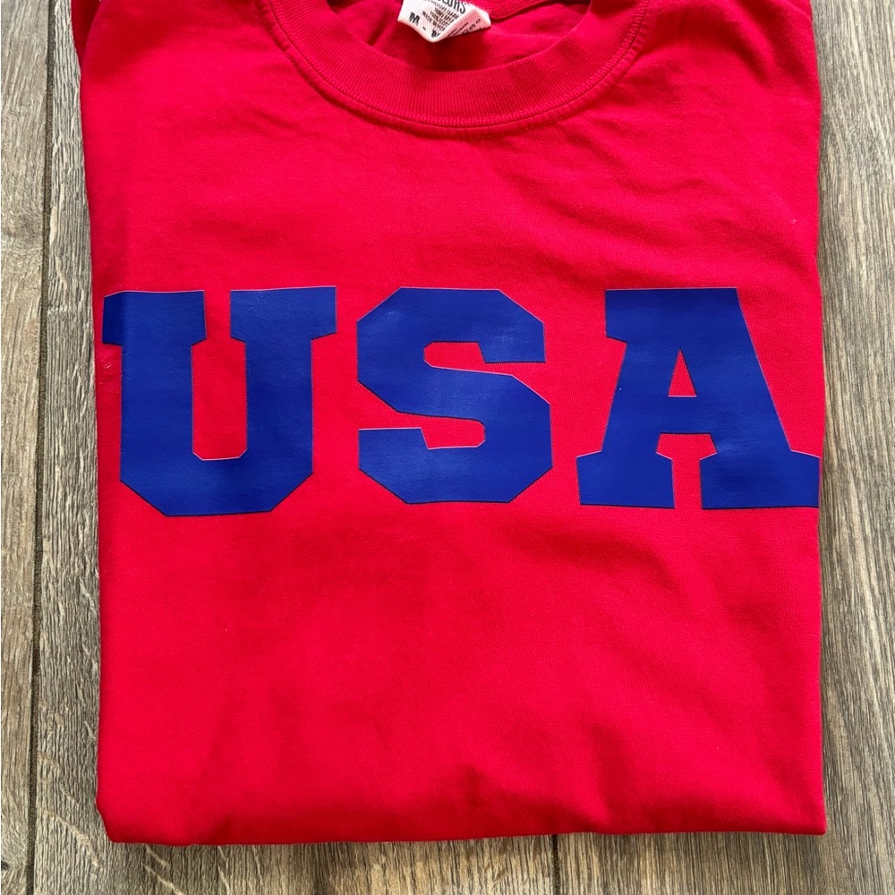Comfort Colors Red Tee with Blue USA Print